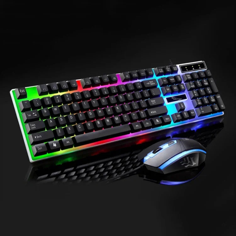 Kit Teclado Suspenso com Sensação Mecânica Iluminado a Cores e Rato Óptico Profissional com Fio ZGB G21 1600 DPI para Portátil, PC