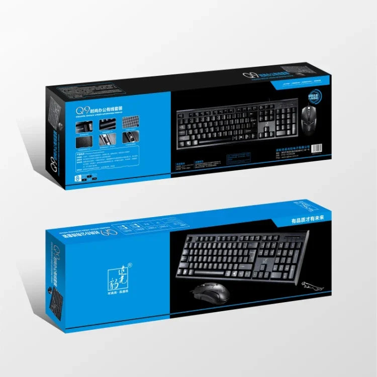 Kit Teclado Gaming Profissional com Textura em Grade e Rato Óptico Chasing Leopard Q9 1600 DPI com Fios para Escritório