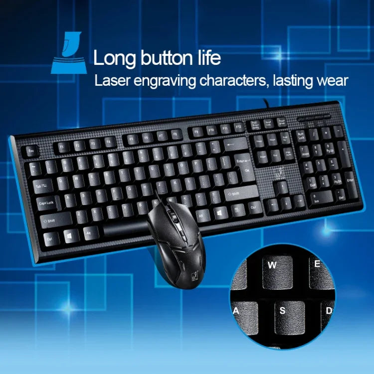 Kit Teclado Gaming Profissional com Textura em Grade e Rato Óptico Chasing Leopard Q9 1600 DPI com Fios para Escritório