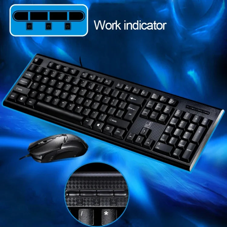 Kit Teclado Gaming Profissional com Textura em Grade e Rato Óptico Chasing Leopard Q9 1600 DPI com Fios para Escritório