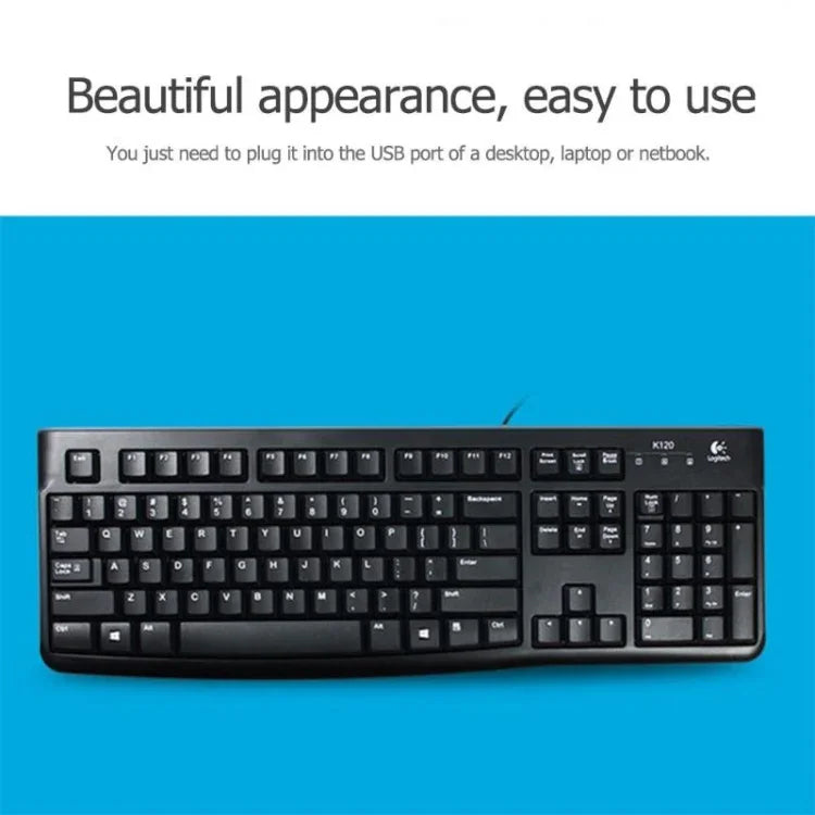 Teclado com Fio USB Resistente a Salpicos Logitech K120 para Computadores de Secretária / Portáteis, Logitech K120