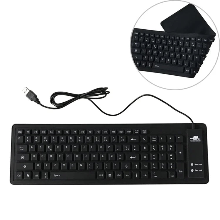 Teclado USB com Fios Francês de Silicone Impermeável com 103 Teclas para Ambiente de Trabalho e Portátil, Comprimento do Cabo: 1,5m