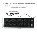 Teclado USB com Fios Francês de Silicone Impermeável com 103 Teclas para Ambiente de Trabalho e Portátil, Comprimento do Cabo: 1,5m