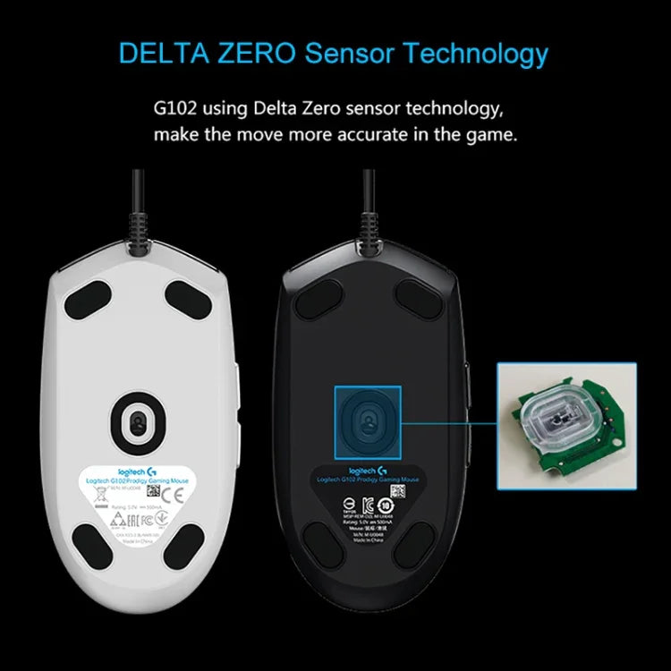 Rato Gaming Óptico com Fio Logitech G102, 6 Teclas, Iluminação RGB, 6000 DPI, Cinco Velocidades Ajustáveis, Comprimento: 2m, G102, G102 (Branco)