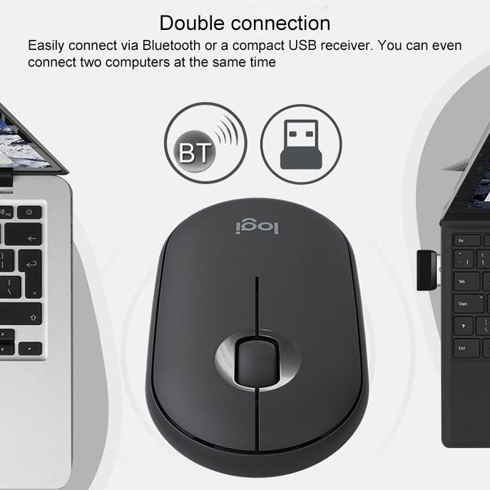 Rato Óptico Bluetooth Sem Fios Silencioso Logitech Pebble Forma de Calçada, Fino, 3 Teclas, 1000 DPI, Alcance Sem Fios: 10m