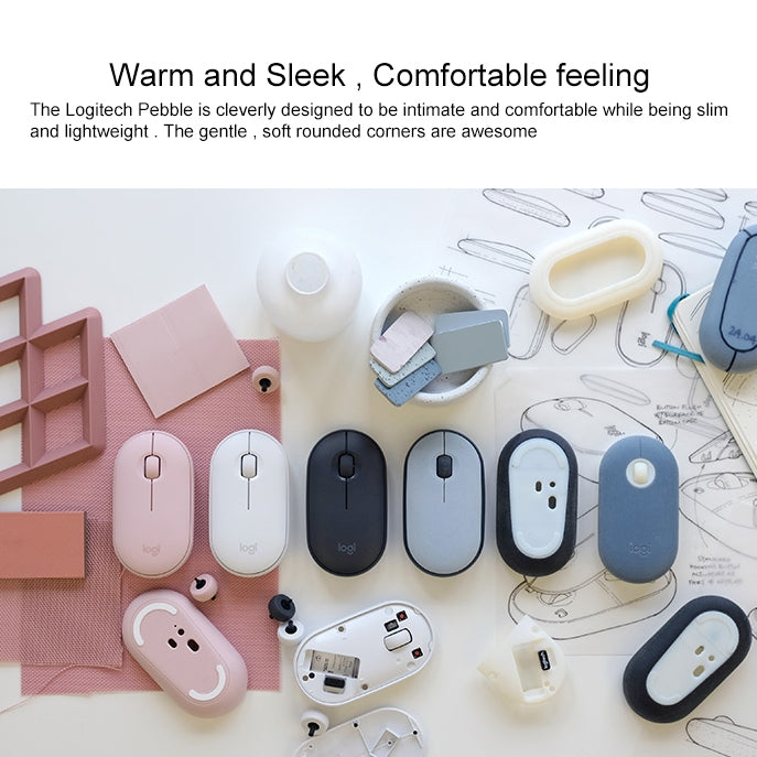 Rato Óptico Bluetooth Sem Fios Silencioso Logitech Pebble Forma de Calçada, Fino, 3 Teclas, 1000 DPI, Alcance Sem Fios: 10m