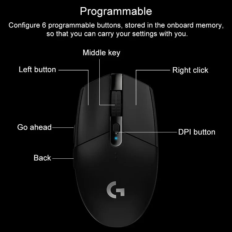 Rato Gaming Sem Fios Logitech G304 LIGHTSPEED com Sensor HERO, 12000 DPI, 6 Botões Programáveis