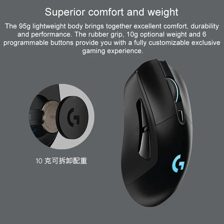 Logitech G703 LIGHTSPEED 16000 DPI 6 Botões Programáveis Sensor HERO 16K Iluminação RGB Rato Óptico Gaming Sem Fios