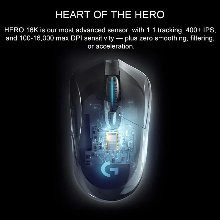Logitech G703 LIGHTSPEED 16000 DPI 6 Botões Programáveis Sensor HERO 16K Iluminação RGB Rato Óptico Gaming Sem Fios