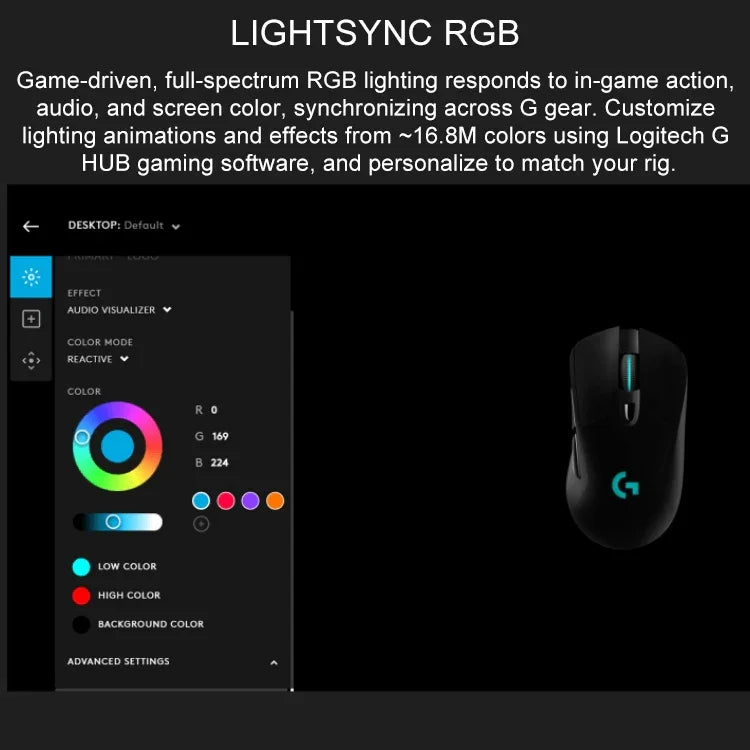 Logitech G703 LIGHTSPEED 16000 DPI 6 Botões Programáveis Sensor HERO 16K Iluminação RGB Rato Óptico Gaming Sem Fios