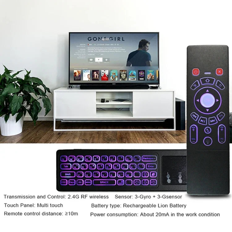 T6 Versão com Luzes Coloridas, Rato Aéreo 2.4GHz Sem Fios, Comando Remoto com Touchpad e Aprendizagem IR para PC, Android TV Box / Smart TV, Dispositivos Multimédia, T6