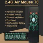 T6 Versão com Luzes Coloridas, Rato Aéreo 2.4GHz Sem Fios, Comando Remoto com Touchpad e Aprendizagem IR para PC, Android TV Box / Smart TV, Dispositivos Multimédia, T6