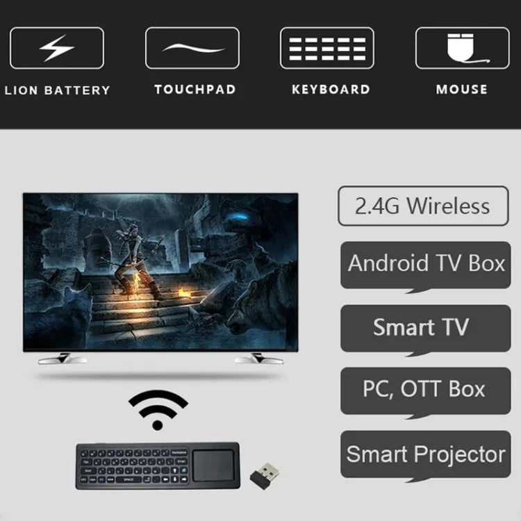 T6 Versão com Luzes Coloridas, Rato Aéreo 2.4GHz Sem Fios, Comando Remoto com Touchpad e Aprendizagem IR para PC, Android TV Box / Smart TV, Dispositivos Multimédia, T6