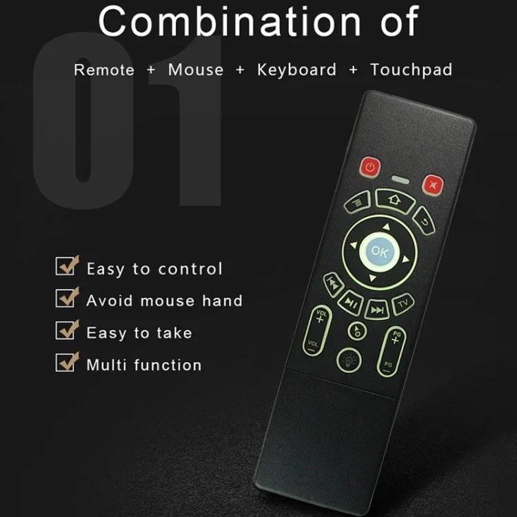 T6 Versão com Luzes Coloridas, Rato Aéreo 2.4GHz Sem Fios, Comando Remoto com Touchpad e Aprendizagem IR para PC, Android TV Box / Smart TV, Dispositivos Multimédia, T6