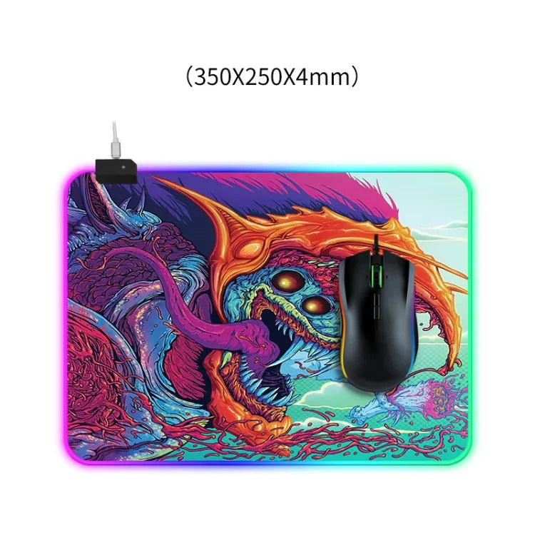 Tapete de Rato Iluminado com Padrão Monstro para Computador, Tamanho: 35 x 25 x 0,4 cm, 35 x 25 x 0,4 cm