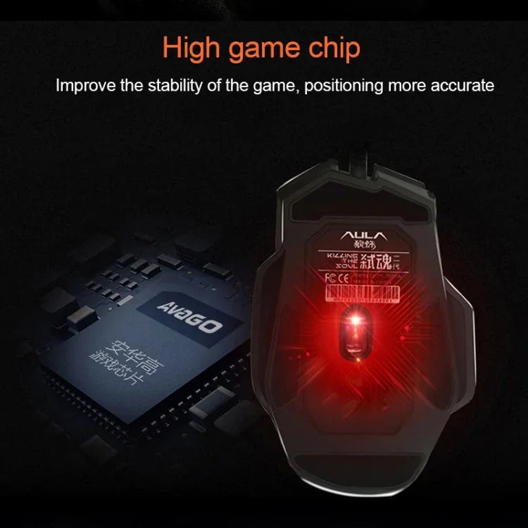 AULA Série SoulKiller II Rato de Jogo USB com Fio Óptico Competitivo 7D Luz Colorida, Resolução Máxima de 3500 DPI, SoulKiller II(B)