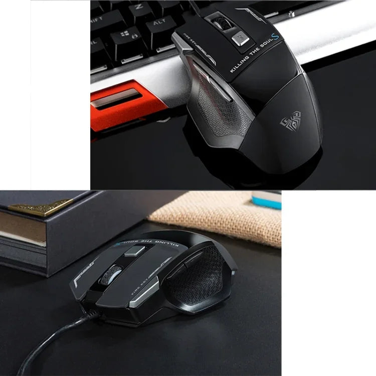 AULA Série SoulKiller II Rato de Jogo USB com Fio Óptico Competitivo 7D Luz Colorida, Resolução Máxima de 3500 DPI, SoulKiller II(B)