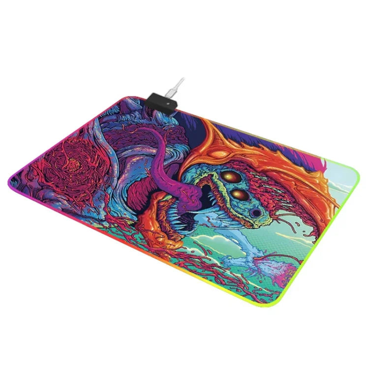 Tapete de Rato Iluminado com Padrão Monstro de Computador, Tamanho: 90 x 40 x 0,4 cm, 90 x 40 x 0,4 cm