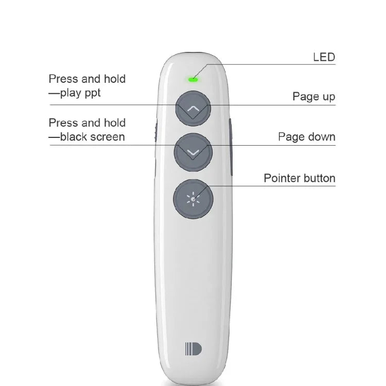 Doosl DSIT007 Caneta Controlo Remoto Sem Fios Recarregável para Apresentações Powerpoint 2.4GHz, Distância de Controlo: 10m (Branco), DSIT007