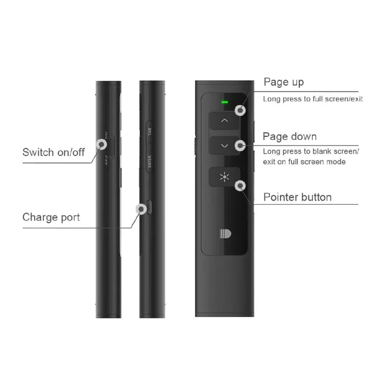 Doosl DSIT013 Controlo Remoto Recarregável para Apresentações PowerPoint 2.4GHz Apontador Laser Multifuncional para PowerPoint / Keynote / Prezi, Distância de Controlo: 100m