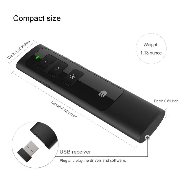 Doosl DSIT013 Controlo Remoto Recarregável para Apresentações PowerPoint 2.4GHz Apontador Laser Multifuncional para PowerPoint / Keynote / Prezi, Distância de Controlo: 100m