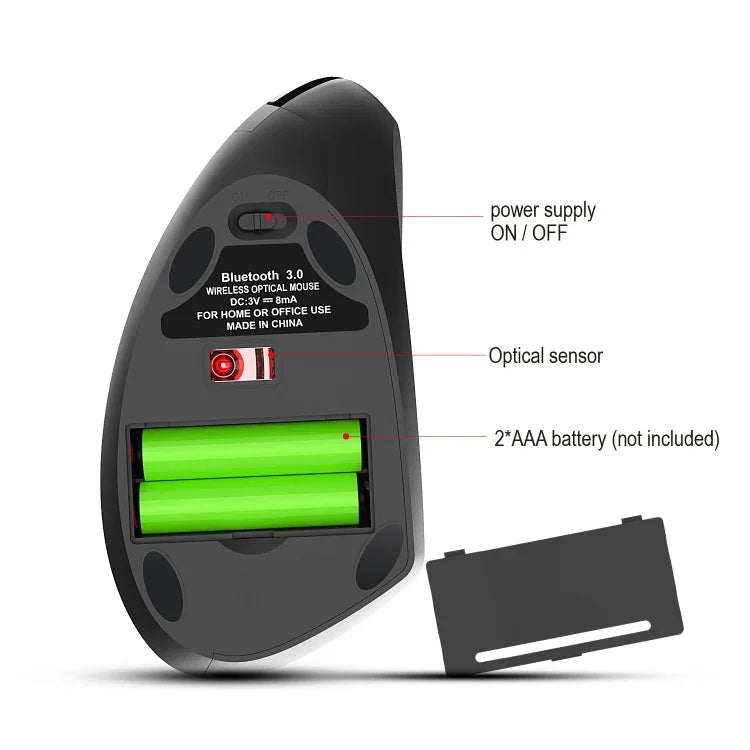 HXSJ T29 Rato Vertical Óptico Ergonómico Bluetooth 3.0 Sem Fios com 6 Teclas 2400 DPI Ajustável, 6 Botões T29 Cinzento