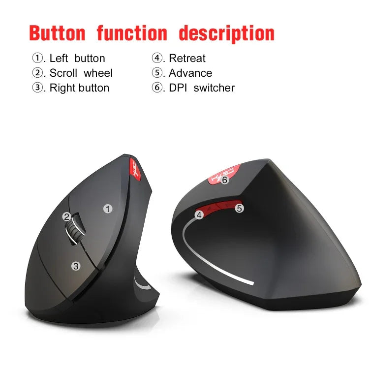 HXSJ T29 Rato Vertical Óptico Ergonómico Bluetooth 3.0 Sem Fios com 6 Teclas 2400 DPI Ajustável, 6 Botões T29 Cinzento