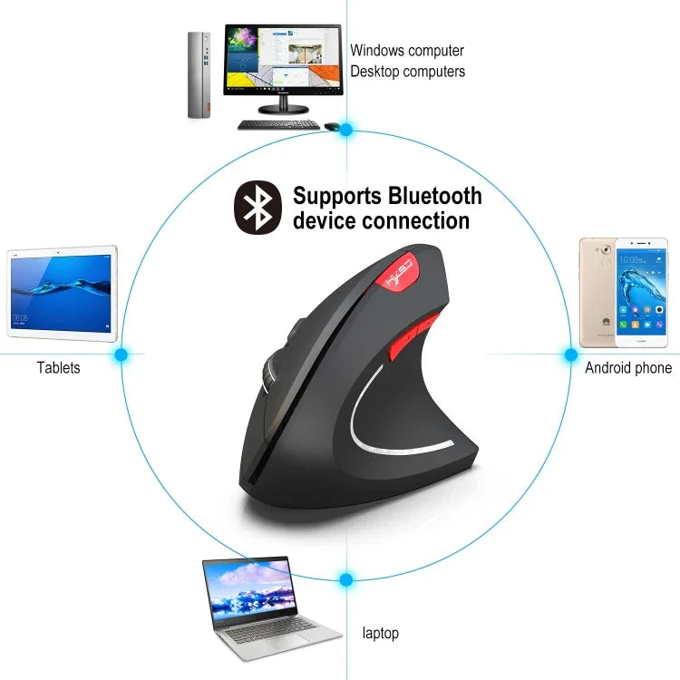HXSJ T29 Rato Vertical Óptico Ergonómico Bluetooth 3.0 Sem Fios com 6 Teclas 2400 DPI Ajustável, 6 Botões T29 Cinzento
