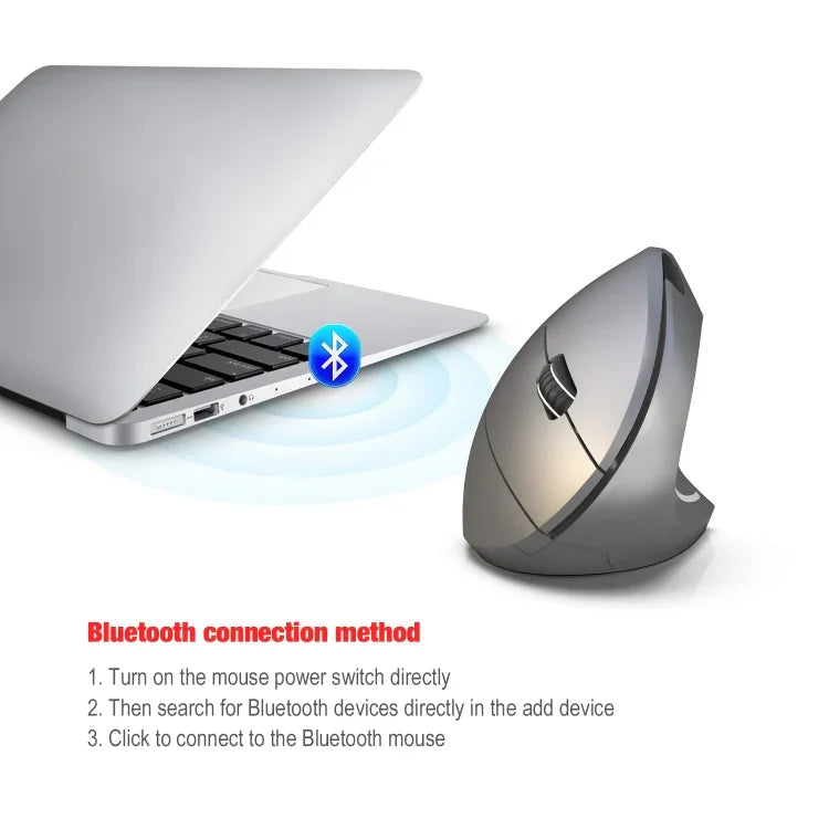 HXSJ T29 Rato Vertical Óptico Ergonómico Bluetooth 3.0 Sem Fios com 6 Teclas 2400 DPI Ajustável, 6 Botões T29 Cinzento