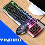 YINDIAO K002 Teclado com Fio com Sensação Mecânica e Iluminação RGB + Conjunto de Rato Óptico Silencioso, Iluminação RGB / Silencioso / Preto, Iluminação RGB / Branco