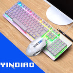 YINDIAO K002 Teclado com Fio com Sensação Mecânica e Iluminação RGB + Conjunto de Rato Óptico Silencioso, Iluminação RGB / Silencioso / Preto, Iluminação RGB / Branco