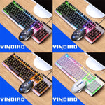 YINDIAO K002 Teclado com Fio com Sensação Mecânica e Iluminação RGB + Conjunto de Rato Óptico Silencioso, Iluminação RGB / Silencioso / Preto, Iluminação RGB / Branco