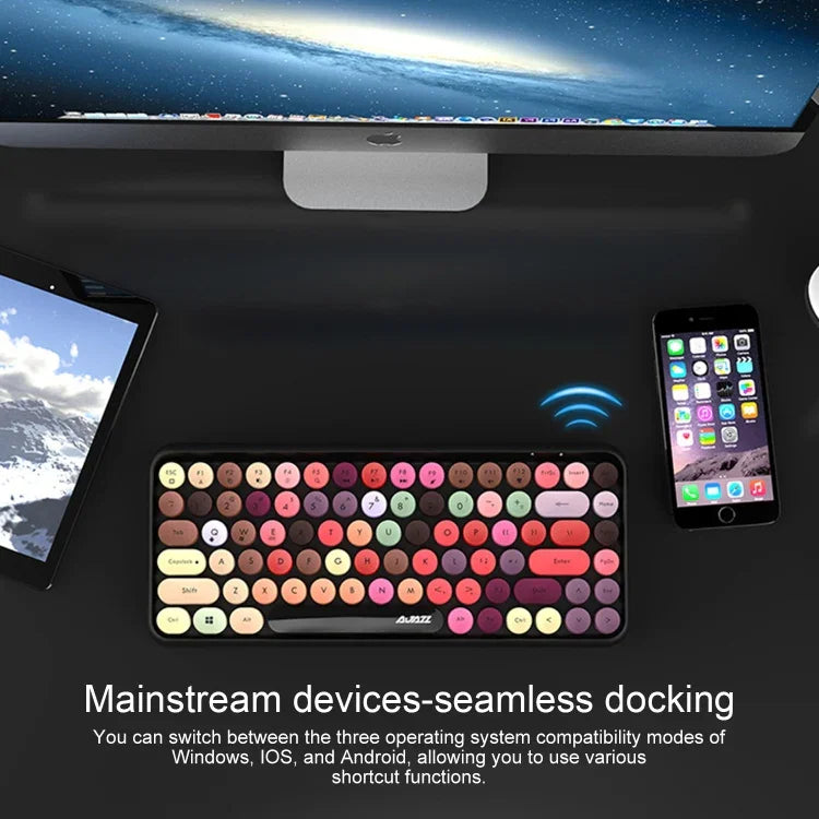 Ajazz 308I Teclado Sem Fios para Tablet, Telemóvel, Computador, Escritório e Casa, Preto