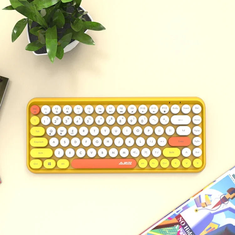 Ajazz 308I Teclado Bluetooth 84 Teclas para Tablet, Telemóvel, Computador, Escritório e Casa, Amarelo