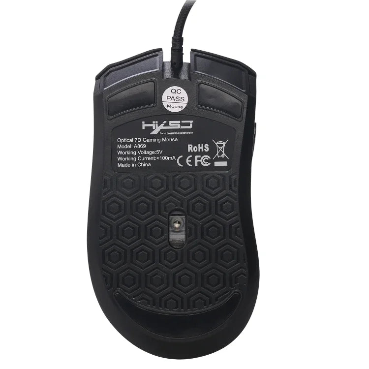 HXSJ A869 Rato Óptico com Fio para Jogos 7 Teclas 3200 DPI Ajustável com Iluminação Colorida, A869