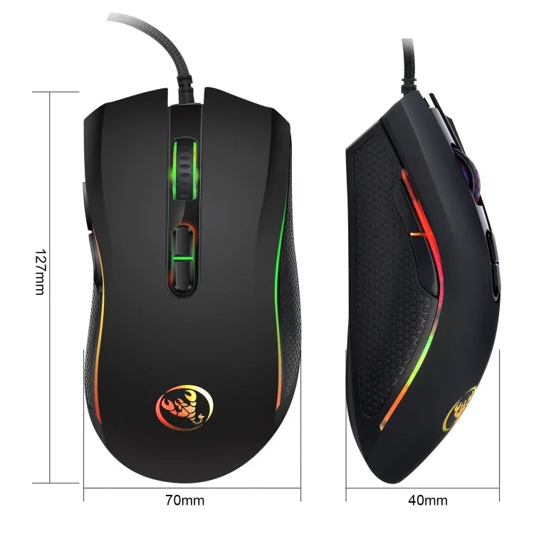 HXSJ A869 Rato Óptico com Fio para Jogos 7 Teclas 3200 DPI Ajustável com Iluminação Colorida, A869