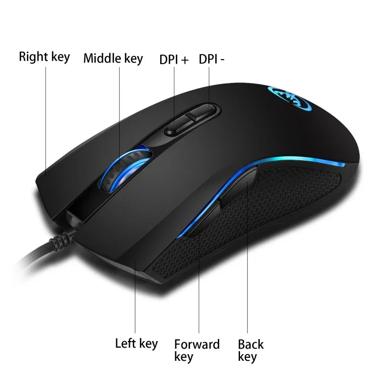 HXSJ A869 Rato Óptico com Fio para Jogos 7 Teclas 3200 DPI Ajustável com Iluminação Colorida, A869