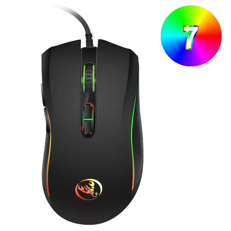HXSJ A869 Rato Óptico com Fio para Jogos 7 Teclas 3200 DPI Ajustável com Iluminação Colorida, A869
