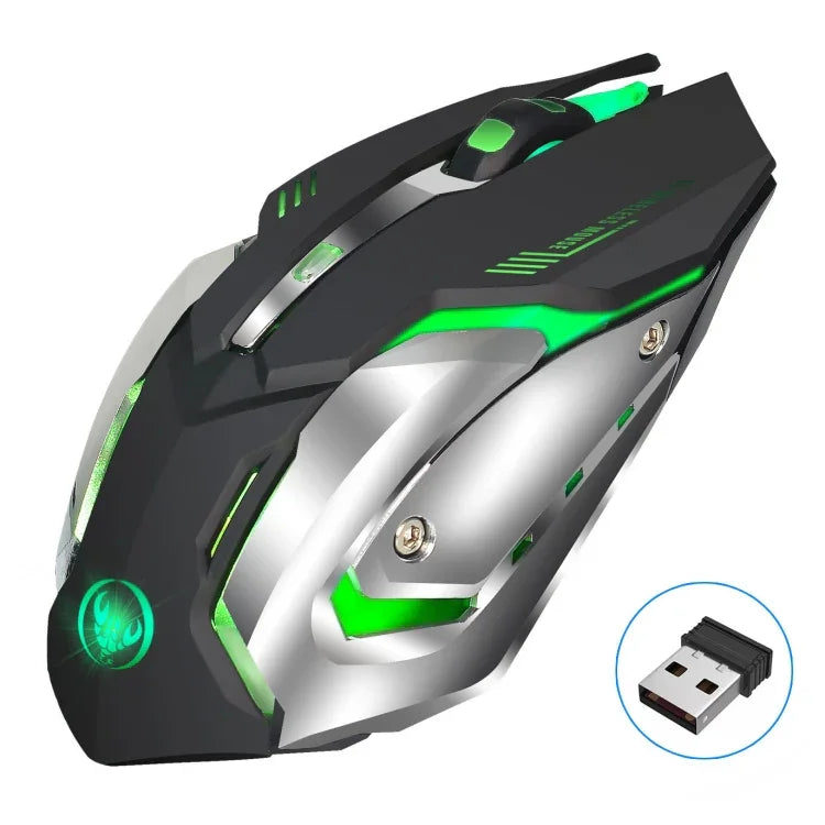 Rato Gaming Óptico Sem Fios Ergonómico HXSJ M10 2.4GHz, 6 Teclas, Recarrregável, Iluminação Colorida, 2400DPI para Computadores de Secretária, M10