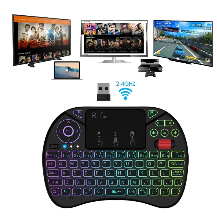 Combo Touchpad 2,5 polegadas com Retroiluminação (Preto), Rii X8