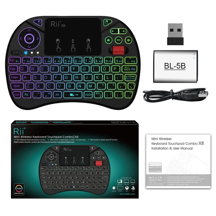 Combo Touchpad 2,5 polegadas com Retroiluminação (Preto), Rii X8