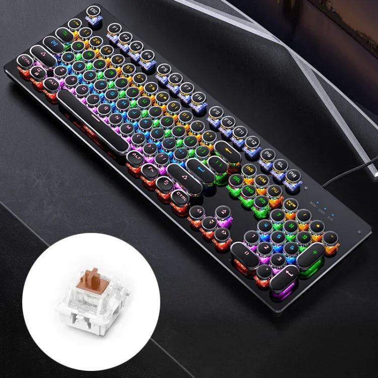 Teclado Gaming Mecânico USB com Luz Mista Punk Eletroplatinada YINDIAO, Teclas Tea, Punk Eletroplatinado, Teclas Tea (Preto)