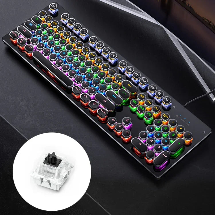 Teclado Gaming Mecânico USB com Luz Mista Punk Eletroplatinada YINDIAO, Teclas Pretas, Punk Eletroplatinado, Teclas Pretas (Preto)