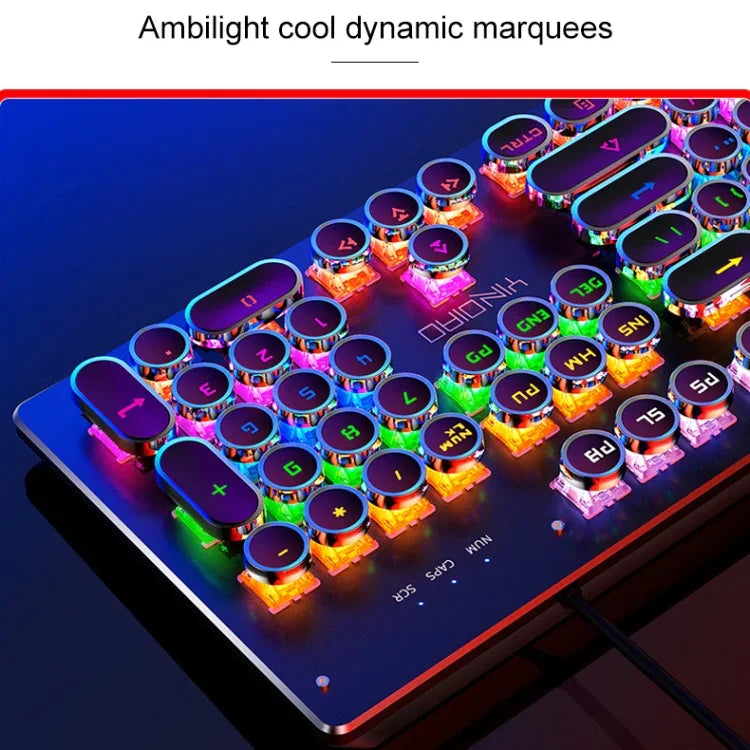 Teclado Gaming Mecânico USB com Luz Mista Punk Eletroplatinada YINDIAO, Teclas Pretas, Punk Eletroplatinado, Teclas Pretas (Preto)