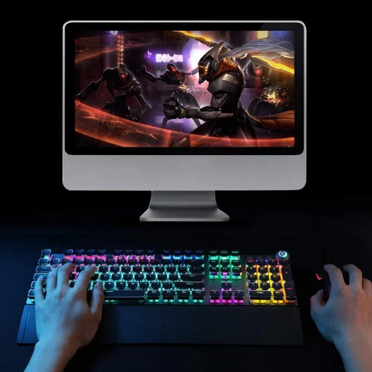 Teclado Gaming USB com 108 Teclas, Luz Mista, Punk Eletroplatinado, Interruptor Azul Mecânico AULA F2088 com Botão Metálico, Interruptor Azul Prateado
