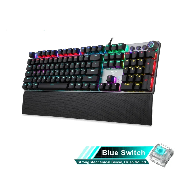 Teclado Gaming USB com 108 Teclas, Luz Mista, Interruptor Azul Mecânico AULA F2088 com Botão Metálico, Interruptor Azul Preto