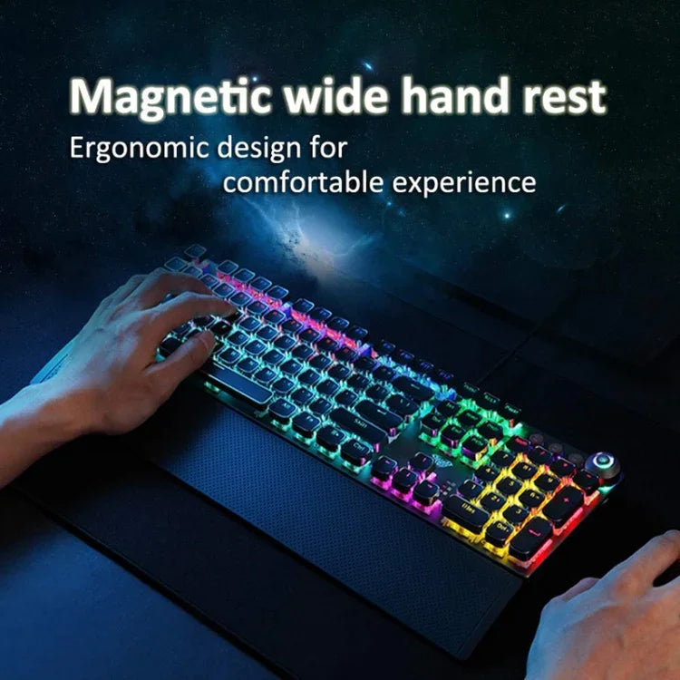 Teclado Gaming USB com 108 Teclas, Luz Mista, Interruptor Azul Mecânico AULA F2088 com Botão Metálico, Interruptor Azul Preto