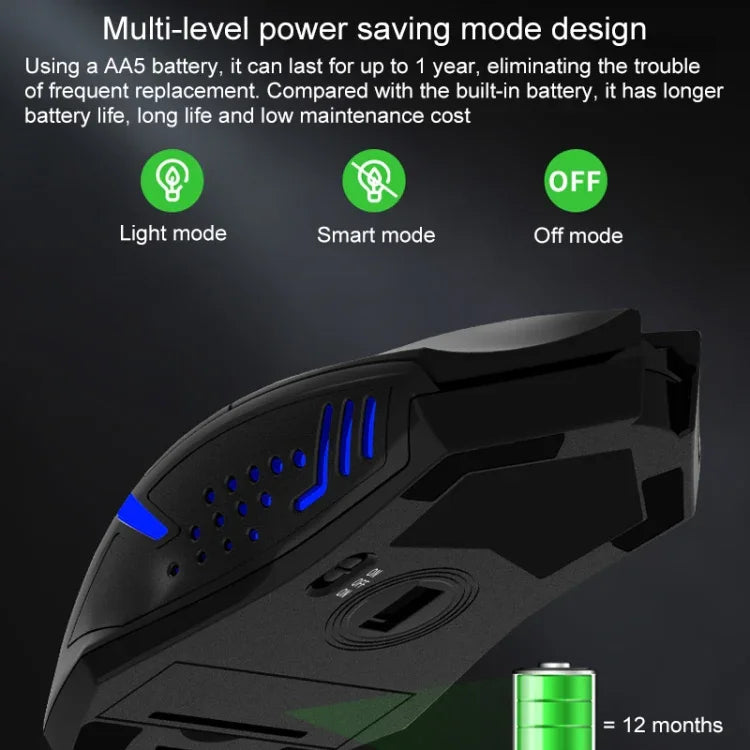 Rato Gaming Sem Fios Silencioso ET X-08 7 Teclas 2400DPI 2.4G com Receptor USB e Luz de Fundo Colorida