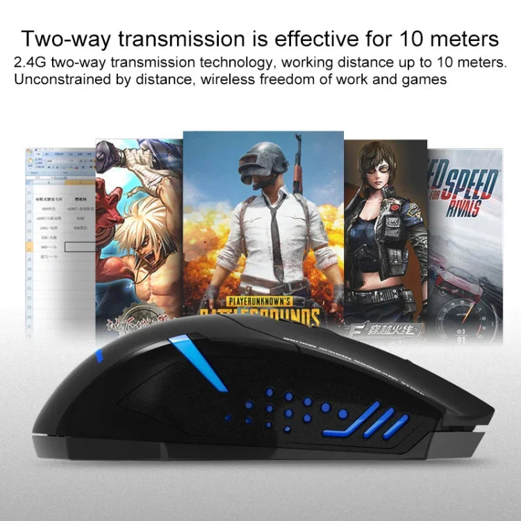 Rato Gaming Sem Fios Silencioso ET X-08 7 Teclas 2400DPI 2.4G com Receptor USB e Luz de Fundo Colorida