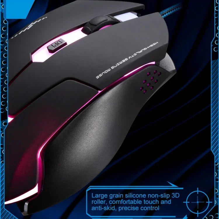 Rato Óptico Gaming USB Chasing Leopard T7 6 Teclas 2400DPI com Luz de Fundo, Ajuste de Três Velocidades, Peso Contrabalançado Integrado, Comprimento: 1,8m, T7